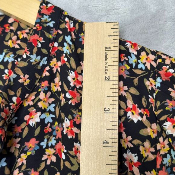 Loft Top Womens Large Black Ditsy Flower Print V Neck Long Balloon Sleeve Fall - Picture 11 of 12